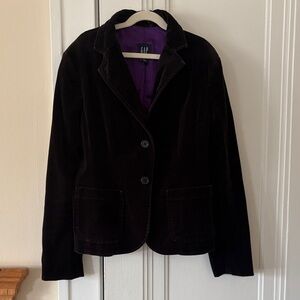 GAP Black Velvet Blazer with Purple Lining